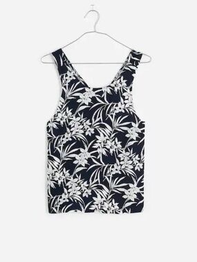 Crisscross-Back Sleeveless Top in Floral Cupro-Blend